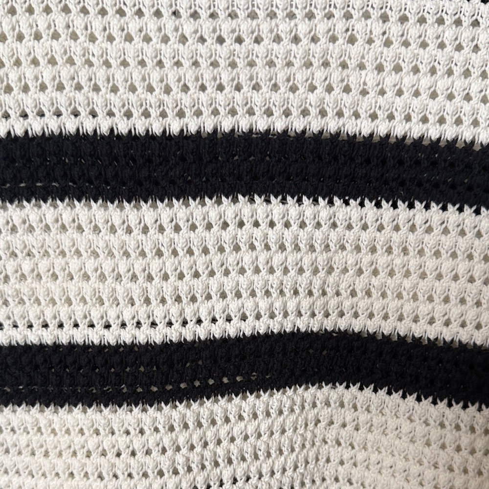 Talbots Black & Cream Open Weave Striped Crewneck Sweater - Picture 6 of 10
